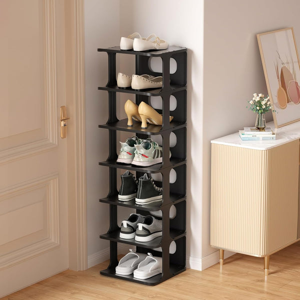 HAIXIN Vertical Narrow Tall Shoe Rack for Front Door Entrance, 7-Tier Sturdy
