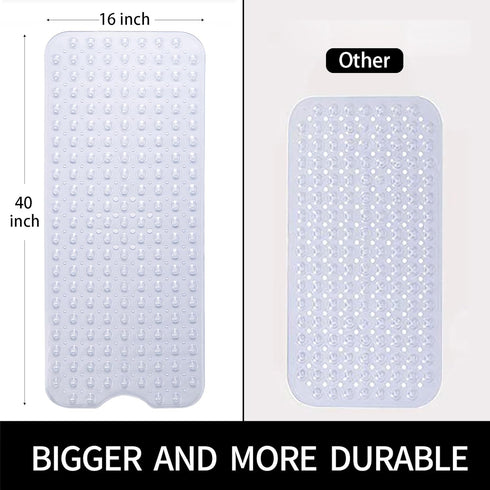 CADONO 40 16 Inch Extra Long Non Slip Bathtub Mat - x Machine Washable Tub Mats with Suction Cups and Drain Holes