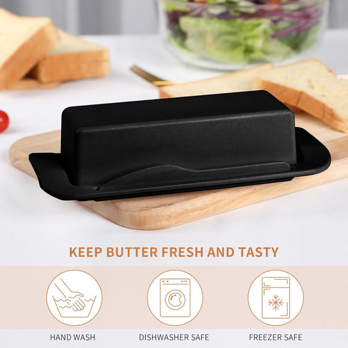 Bamboo Butter Dish with Lid and Knife, Small Butter Keeper for One Stick, Dishwasher Safe Butter Crock