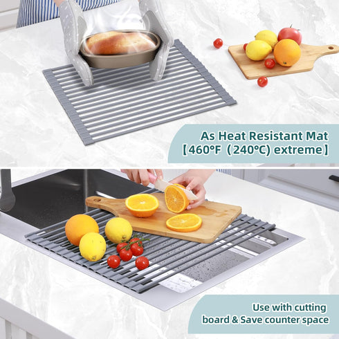Ohuhu Roll Up Dish Drying Rack, Over The Sink, 16.5" W x 13" L, Portable Foldable Dish Drainer