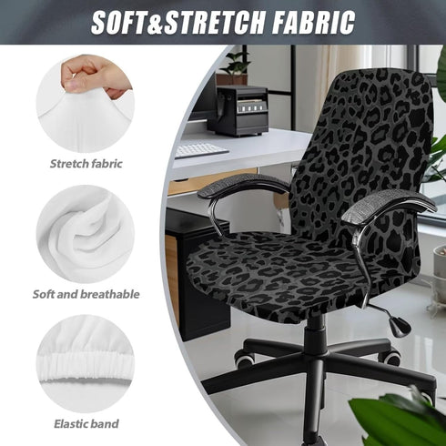 Black Leopard Print Office Chair Cover, Removable Computer Chair Slipcovers with Elastic Bottom Universal Rotating Desk