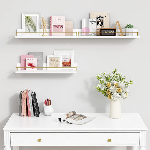 Set 3, Forbena Gold Floating Shelves for Wall Decor of Bathroom Shelves Over Toilet, Modern Display Wall Shelf