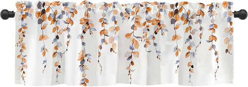 Watercolor Fall Leaves Window Valance: 54 x 18 Inch Orange Leaf Vine Curtains for Bedroom and Living Room