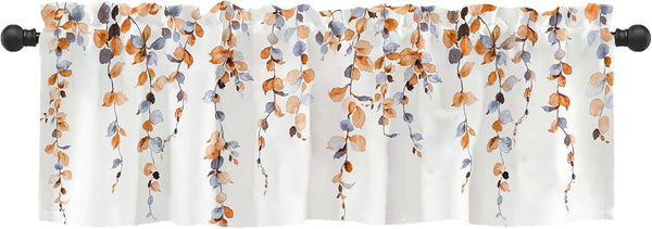 Watercolor Fall Leaves Window Valance: 54 x 18 Inch Orange Leaf Vine Curtains for Bedroom and Living Room