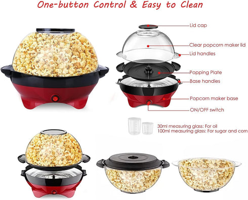 TLGREEN 6 Quart Popcorn Machine - 28 Cups, Electric Hot Oil Popcorn Maker with Nonstick Plate
