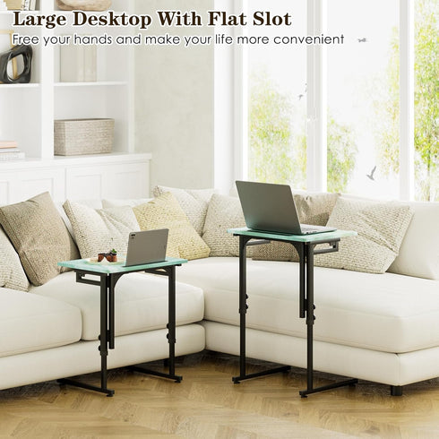 Fleecy day Folding TV Tray Table,Adjustable TV Dinner Table with Sturdy MDF Top,Eating Trays for Living Room with No