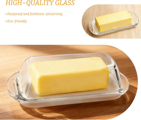 YOLCAR Countertop, Elegant Glass Butter dish with Lid, Dust-proof and Freshness-preserving Butter Keeper for Suitable