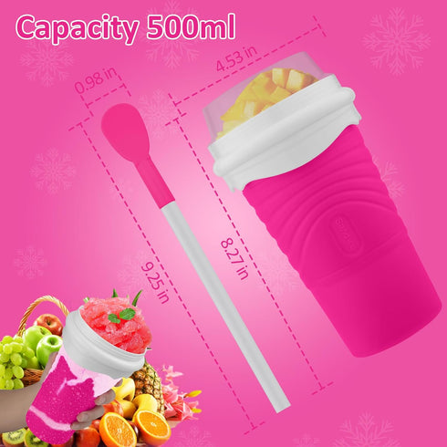 Slushie Maker Cup, DIY Magic Squeeze Cup for Juices, Milk, Ice Cream, Double Layers Silica Cup with Lid & Straw