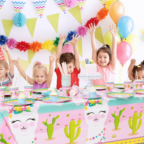 WERNNSAI 2 PCS Llama Table Cloth - Llama Birthday Decorations for Kids Girls Pink Party Supplies 54'' x 108''
