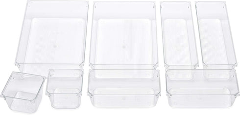 Masirs Clear Drawer Organizer, 8-Piece Set for Office Desk, Utensils, Cosmetics, and Makeup
