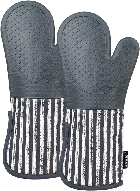 Silicone Oven Mitts Heat Resistant 932?, Set of 2 Extra Long Kitchen Mittens for Baking and Cooking