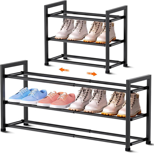 Bumusty 3-Tier Expandable Shoe Rack for Closet, 18-33 Adjustable Shoe Rack for