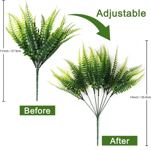 8 Pcs Artificial Ferns for Outdoor - Lifelike Boston Faux Fern Stems, Indoor UV Resistant Plants for Greenery Decor