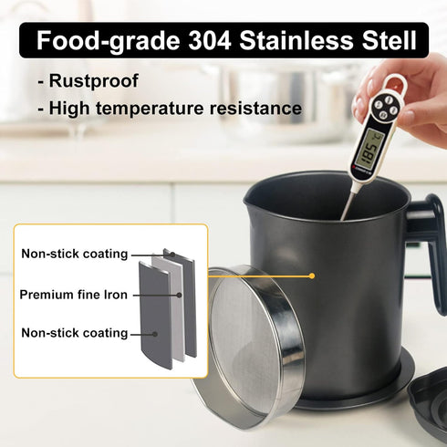 GameXcel Bacon Grease Container with Strainer, Kitchen Oil Container for Storing Fat and Cooking Grease