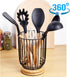 Utensil holder for Kitchen Counter,Large Utensils Holder For Farmhouse Cooking, Utensil Caddy Spatula Holder (Rotating+Metal+Bamboo-1)