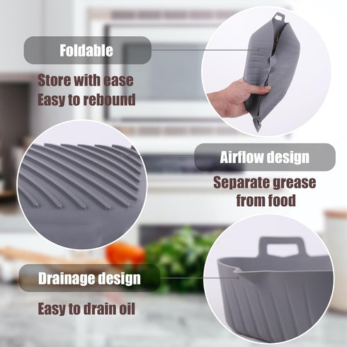 Silicone Liners Square 8 Inches for Air Fryer, 2 Pcs Non-stick Food-grade Reusable Baking Tray Accessories