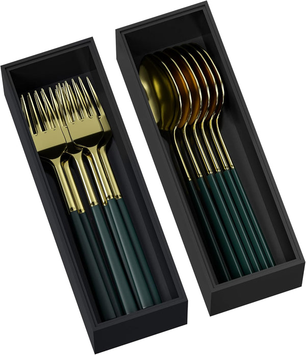 Black Bamboo Kitchen Drawer Organizer Bins, Stackable for Silverware, Utensils, Cutlery, 9" x 3" x 2.5"