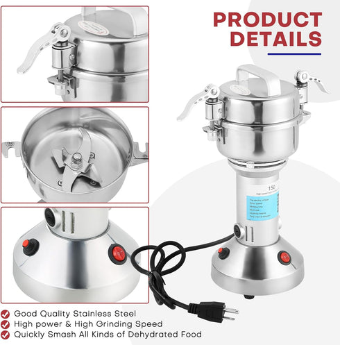 High Speed 150g Electric Grain Mill Machine - Spice Herb Grinder 750W for Kitchen Herb Spice Pepper Coffee