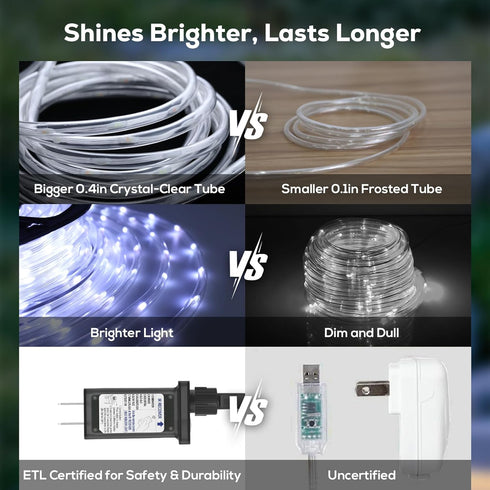 50FT 360 8 4 LED Waterproof Rope Lights Outside with Remote, Modes and Brightness Tube Lights for Christmas, Bedroom