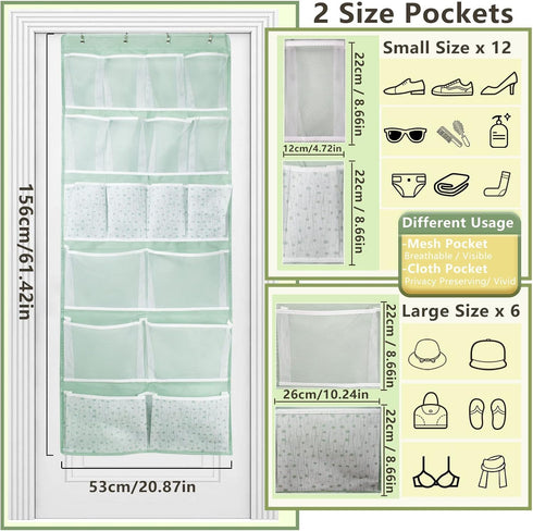 18 Pockets Over the Door Storage Organizer, 2 Pack Hanging Shelf with 4 Hooks for Toddler Clothes, Accessories,