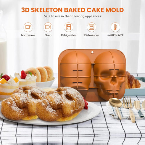 3D Skull Cake Molds for Baking - Food Grade Silicone DIY Large Skull Cake Pan for Halloween and Birthday Parties