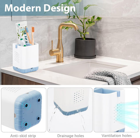 Boperzi Toothbrush Holders for Bathrooms, Anti-Slip Countertop Organizer for Electric Toothbrush and Razor (Blue)