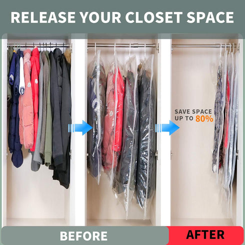 meetall 4Pack Hangers.2pcs 26.3x35.4inch(67x90cm) 2pcs 26.3x43.3inch (67x110cm).Work Hanging Vacuum Storage Bag