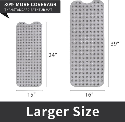 16 39 ROSMARUS Extra Long x Non-Slip Bathtub Mat, Shower Mat for Tub with Suction Cups and Drain Holes Bathtub Mats