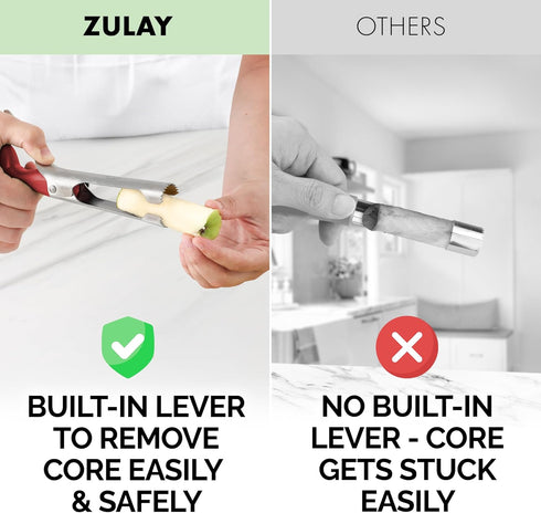 Zulay Kitchen Premium Apple Corer Tool - 2 Pack Black & Red, Ultra Sharp Stainless Steel, Easy to Use & Clean