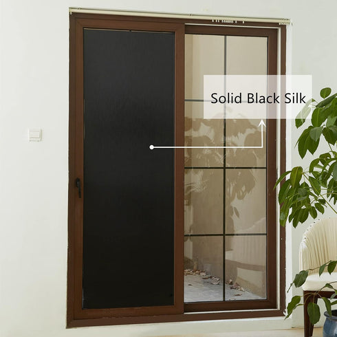 VELIMAX Total Blackout Window Film, Silk Black Decorative Privacy Film, Removable Window Tint 100% Room Darkening