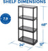 Gracious Living 4 Shelf Fixed Height Solid Light Duty Storage Unit, 12 x 24 x 48" for Home, Garage, Black