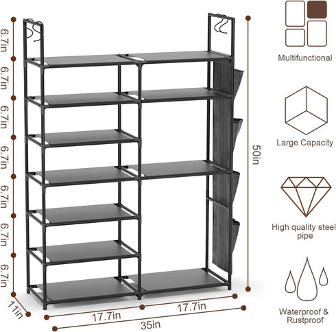 7 Closet, 24-28 Kottwca Tiers Shoe Rack Metal Shoe Organizer for Entryway Pairs Stackable Shoe and Boots Shelf Storage