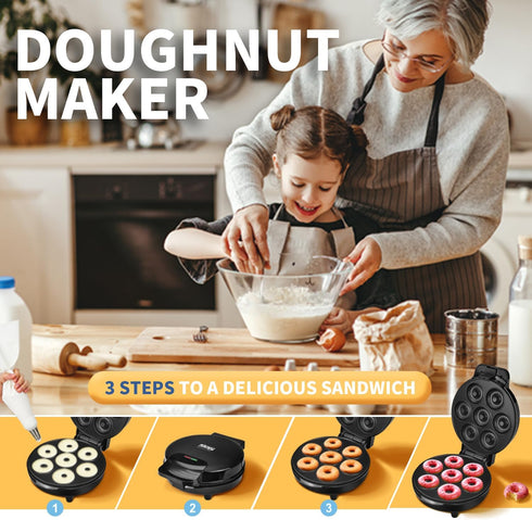 DSP Mini Donut Maker, Non-Stick Electric Doughnut Machine for Mini Donuts, Perfect for Breakfast and Snacks