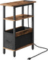 Narrow Side Table with Charging Station - 3 Tier Small End Table for Small Spaces, Rustic Brown