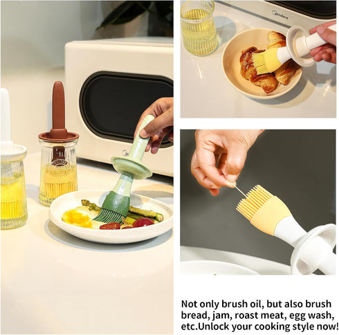 Oil Dispenser with Brush, 3 IN 1 Glass Olive Oil Dispenser Bottle with Silicone Basting Brush for Cooking