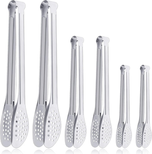 6 Pack Buffet Tongs, Stainless Steel Serving Tongs, 7 Inch, 9 Inch, 12 Inch Serving Utensils