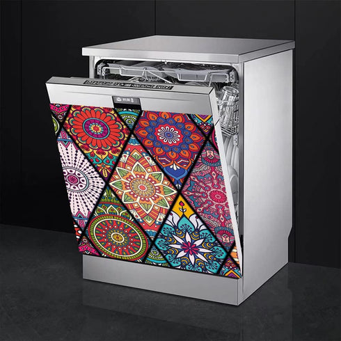 Mandala Flower Dishwasher Magnetic Cover, Beautiful Kitchen Decoration Bohemian Self Adhesive Magnet Panel