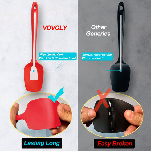 Silicone Spatula Set, High Heat Resistant Rubber Spoon Spatula, Non-Stick Spoonula with Seamless Design, 3 Pack Red