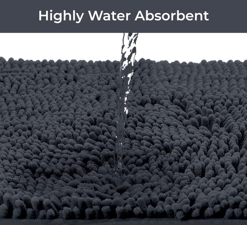 Luxurious 2-Piece Bathroom Rug Set in Charcoal - Chenille Bath Mat + U-Shaped Toilet Mat, Plush Anti-Slip Design