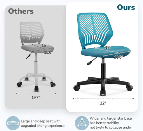 Armless Yaheetech Kids Cute Office Chair Low-Back Study Chair w/Lumbar Support Adjustable Height for Children