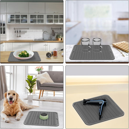 ZLR Silicone Dish Drying Mat for Kitchen Counter, Eco-Friendly Fast Drying Mat, Heat Resistant Trivet, 12" x 16"