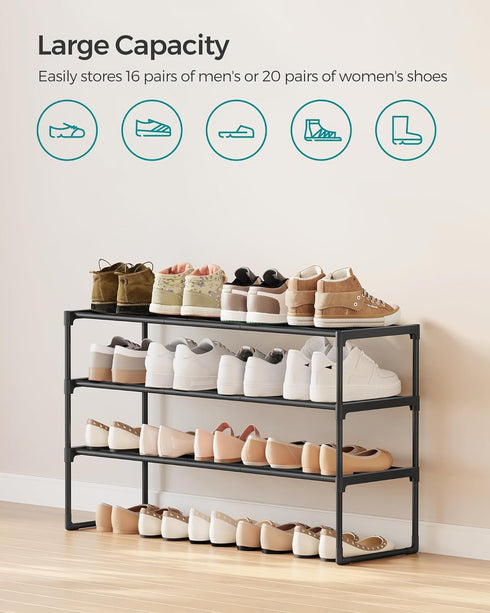 3-Tier 16-20 11.8 36.2 21.7 Inches, ULSA303B02 SONGMICS Shoe Rack, Shoe Organizer, Metal Storage Shelf, Upright