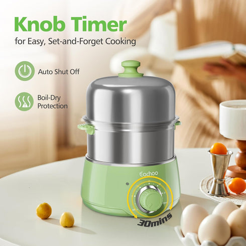 CACHOO 14-Egg 30-Min Hard Boiled Egg Cooker - Rapid Stainless Steel Egg Boiler with Timer & Auto Shut Off, Compact