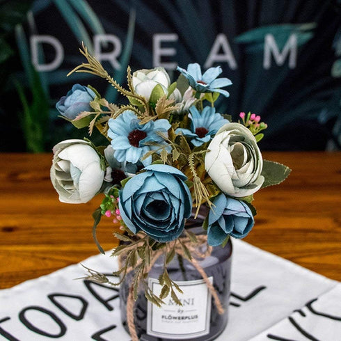 CATTREE Artificial Peony Bud Mixed Flowers, 4pcs Silk Fake Flowers Bouquet for Home Garden Office Decor