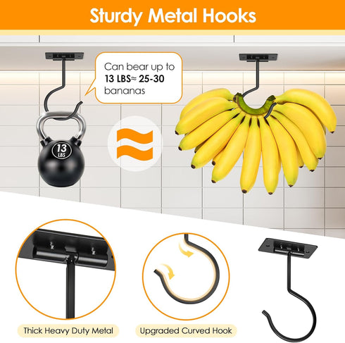 Counter Self Adhesive Banana Hook Under Cabinet Foldable Banana Hanger Black Metal Under Banana Hook to Keep Bananas