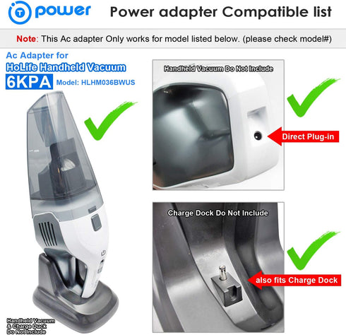 T Power Ac Dc Adapter for Holife Homasy HM036 6KPA Handheld Vacuum Cyclonic Suction Cordless Cleaner for 14.8V Lithium 85W-90W Vacuum Charger Power Supply