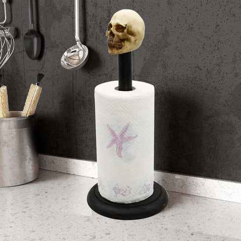 Rustic Wood Skull Paper Towel Holder Stand Up Paper Towel Holder, Easy One-Handed Tear Kitchen Paper Towel Dispenser