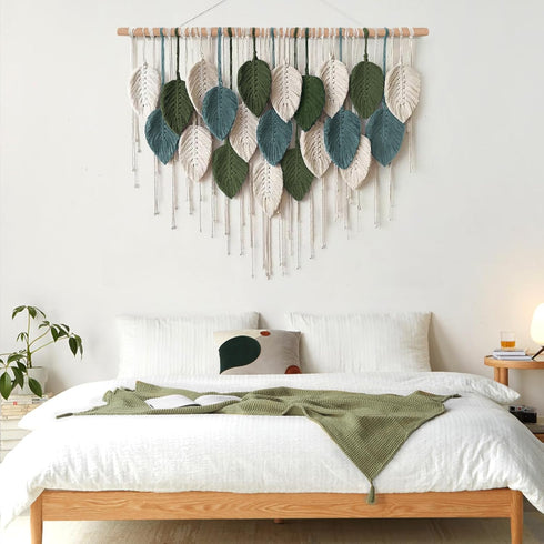 39" 29.5" KHOYIME Macrame Wall Hanging Large Boho Home Decor, Bohemian Leaves Tapestry Modern Handmade Yarn Woven