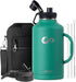 INSPI 64oz Water Bottle with Straw & 2 Lids, Double Wall Vacuum Stainless Steel Large Jug with Handle, 100% Leak Proof