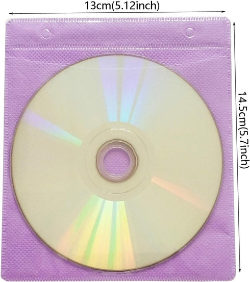 CD/DVD/BluRay Sleeves, Double-Sided Refill Plastic Sleeve for Storage Binders, 100 Pack (Purple)